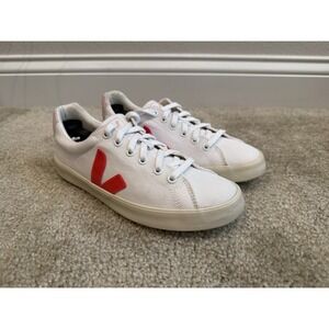 Veja Esplar Logo Sneakers Women's Size 7 White Red Shoes Classic Comfort Canvas